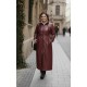 Lema Beli Büzgülü Kapşonlu Tam Boy Deri Trenç - Bordo