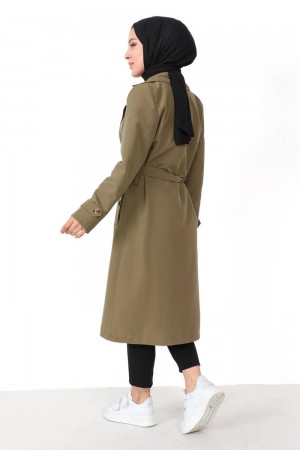 Sitara Su İtici Düğme Detaylı Astarlı Trenç - Haki Sitara Su İtici Düğme Detaylı Astarlı Trenç - Haki