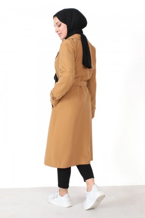 Sitara Su İtici Düğme Detaylı Astarlı Trenç - Taba Sitara Su İtici Düğme Detaylı Astarlı Trenç - Taba