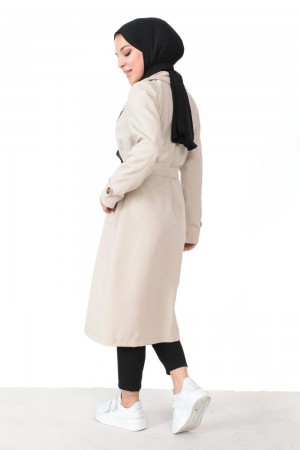 Sitara Su İtici Düğme Detaylı Astarlı Trenç - Taş Sitara Su İtici Düğme Detaylı Astarlı Trenç - Taş