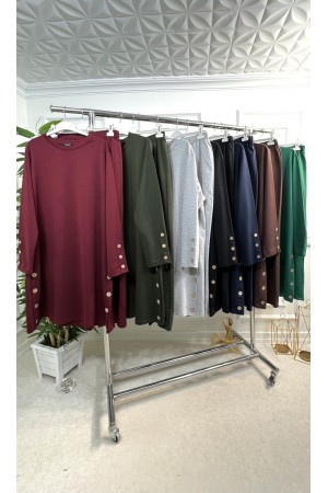 Helen Düğme Detaylı İki İplik Penye Takım - Gri