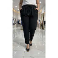 Cazibe İthal Dabıl Beli Lastikli Dar Paça Pantolon-Siyah 