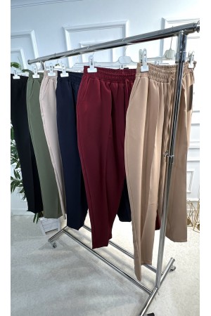 Cazibe İthal Dabıl Beli Lastikli Dar Paça Pantolon-Siyah 