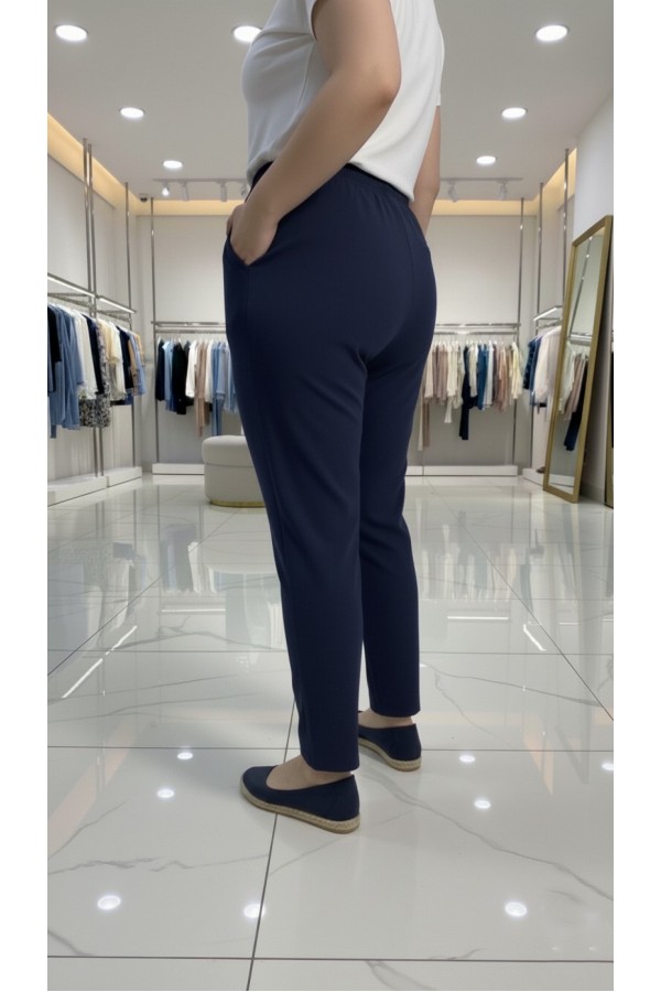 Cazibe İthal Dabıl Beli Lastikli Dar Paça Pantolon-Lacivert