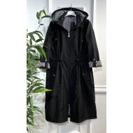 Rüya Çıkarılabilir Kapşonlu İçi Çizgili Ara Boy Trenç - Siyah