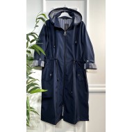 Rüya Çıkarılabilir Kapşonlu İçi Çizgili Ara Boy Trenç - Lacivert Rüya Çıkarılabilir Kapşonlu İçi Çizgili Ara Boy Trenç - Lacivert