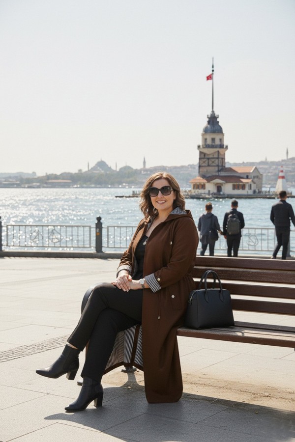 Ateş Çıkarılabilir Kapşonlu İçi Çizgili Tam Boy Trenç - Kahverengi Ateş Çıkarılabilir Kapşonlu İçi Çizgili Tam Boy Trenç - Kahverengi