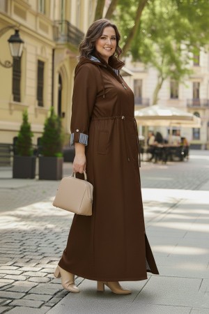 Ateş Çıkarılabilir Kapşonlu İçi Çizgili Tam Boy Trenç - Kahverengi Ateş Çıkarılabilir Kapşonlu İçi Çizgili Tam Boy Trenç - Kahverengi