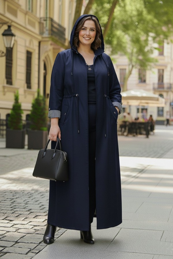 Ateş Çıkarılabilir Kapşonlu İçi Çizgili Tam Boy Trenç - Lacivert Ateş Çıkarılabilir Kapşonlu İçi Çizgili Tam Boy Trenç - Lacivert