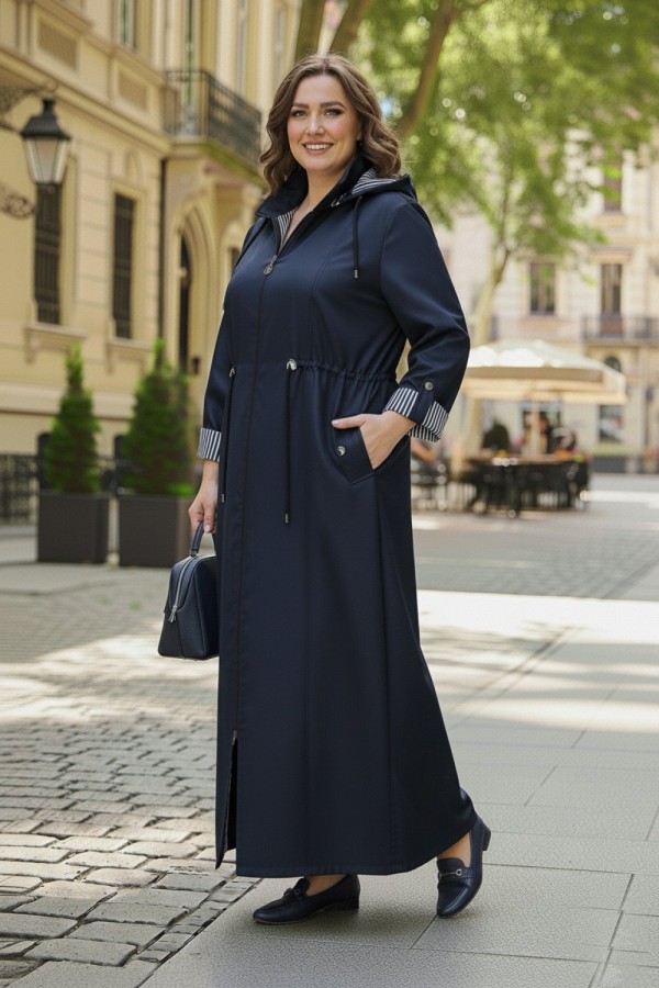 Ateş Çıkarılabilir Kapşonlu İçi Çizgili Tam Boy Trenç - Lacivert Ateş Çıkarılabilir Kapşonlu İçi Çizgili Tam Boy Trenç - Lacivert