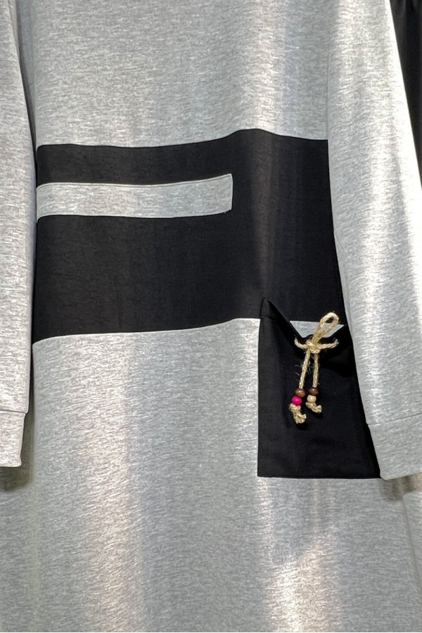 Boncuk Cep Detaylı İkili Penye Takım - Gri Boncuk Cep Detaylı İkili Penye Takım - Gri