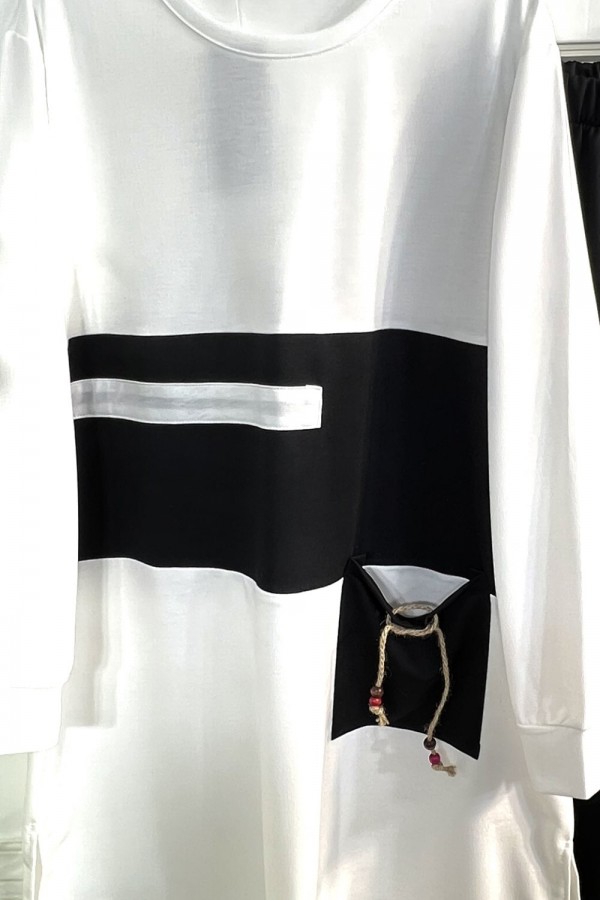 Boncuk Cep Detaylı İkili Penye Takım - Ekru Boncuk Cep Detaylı İkili Penye Takım - Ekru