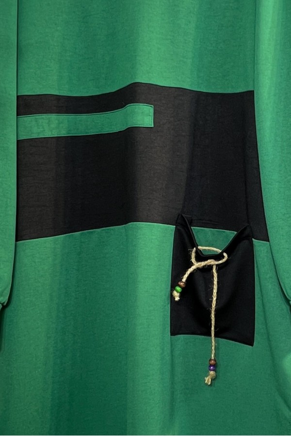 Boncuk Cep Detaylı İkili Penye Takım - Zümrüt Boncuk Cep Detaylı İkili Penye Takım - Zümrüt