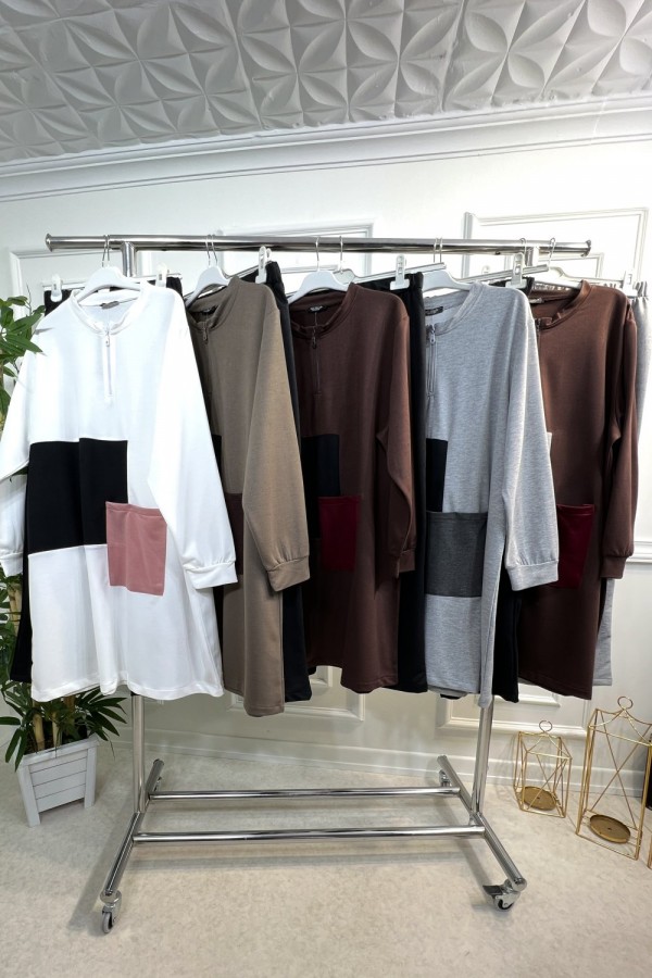 Umay Fermuarlı Cep Detaylı İki İplik İkili Penye Takım - Vizon Umay Fermuarlı Cep Detaylı İki İplik İkili Penye Takım - Vizon