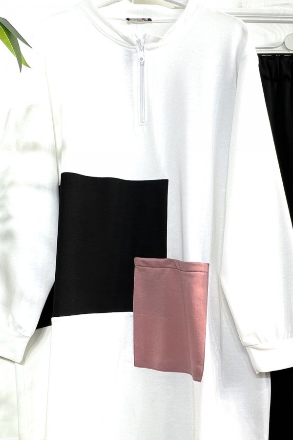 Umay Fermuarlı Cep Detaylı İki İplik İkili Penye Takım - Ekru Umay Fermuarlı Cep Detaylı İki İplik İkili Penye Takım - Ekru