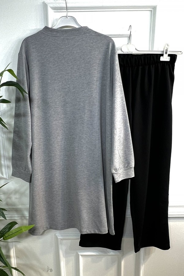 Umay Fermuarlı Cep Detaylı İki İplik İkili Penye Takım - Gri Umay Fermuarlı Cep Detaylı İki İplik İkili Penye Takım - Gri