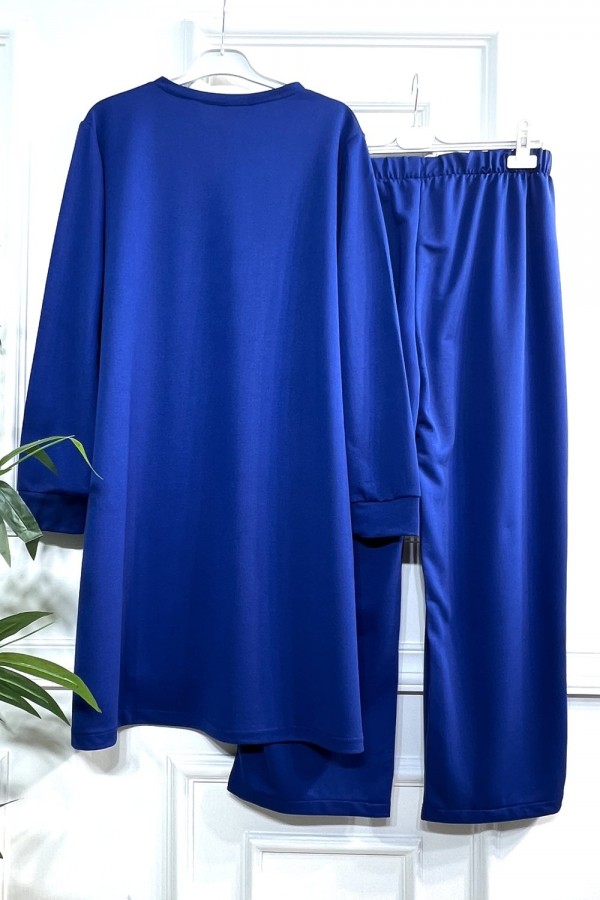 Yasmin Deri Detaylı Kare Taşlı İki İplik Penye İkili Takım - Saks Mavi Yasmin Deri Detaylı Kare Taşlı İki İplik Penye İkili Takım - Saks Mavi