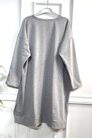 Aysima Kolları Düğme Detaylı İki İplik Tunik - Gri