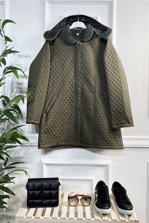 Renk Çıkarılabilir Kapşonlu Kısa Kapitone Mont - Haki Renk Çıkarılabilir Kapşonlu Kısa Kapitone Mont - Haki