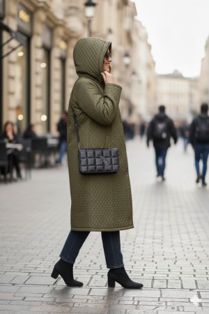 Sezen Çıkarılabilir Kapşonlu Uzun Kapitone Kaban - Haki Sezen Çıkarılabilir Kapşonlu Uzun Kapitone Kaban - Haki