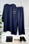 Melek Taş Detaylı Penye İkili Takım - Lacivert
