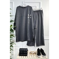 Melek Taş Detaylı Penye İkili Takım - Antrasit