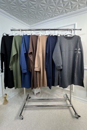 Melek Taş Detaylı Penye İkili Takım - Antrasit