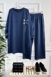 Melek Taş Detaylı Penye İkili Takım - İndigo