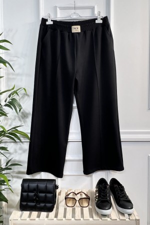 Asrın Armalı Full Esnek Beli Lastikli Bol Paça Pantolon-Siyah 