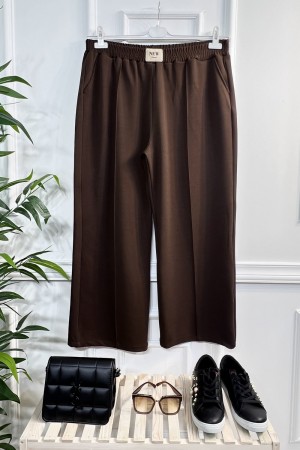 Asrın Armalı Full Esnek Beli Lastikli Bol Paça Pantolon-Kahverengi