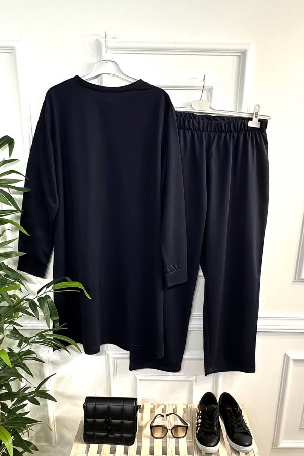 Esved Taş Detaylı Penye İkili Takım - Lacivert Esved Taş Detaylı Penye İkili Takım - Lacivert