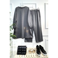 Kare Taş Detaylı Penye İkili Takım - Antrasit 