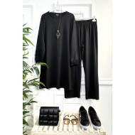 Defne Full Esnek Likralı İkili Takım-Kolye Hediyeli-Siyah 