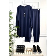 Defne Full Esnek Likralı İkili Takım-Kolye Hediyeli-Lacivert