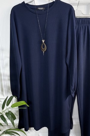 Defne Full Esnek Likralı İkili Takım-Kolye Hediyeli-Lacivert