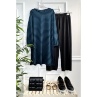 Tuana Çizgili Fitilli Krep Full Esnek İkili Takım - Petrol Tuana Çizgili Fitilli Krep Full Esnek İkili Takım - Petrol