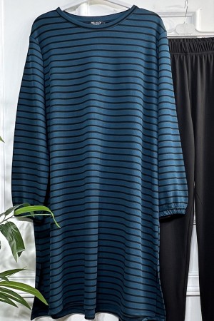 Tuana Çizgili Fitilli Krep Full Esnek İkili Takım - Petrol