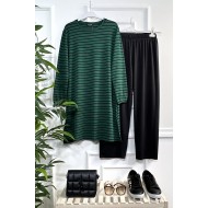 Tuana Çizgili Fitilli Krep Full Esnek İkili Takım - Zümrüt