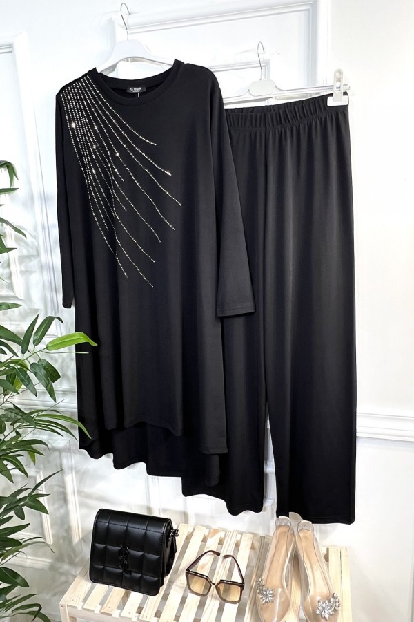 Cezire Taş Detaylı Full Esnek Sandy İkili Takım - Siyah Cezire Taş Detaylı Full Esnek Sandy İkili Takım - Siyah