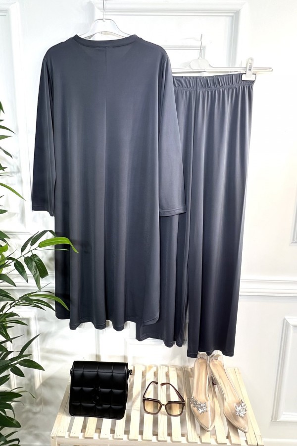 Cezire Taş Detaylı Full Esnek Sandy İkili Takım - Gri