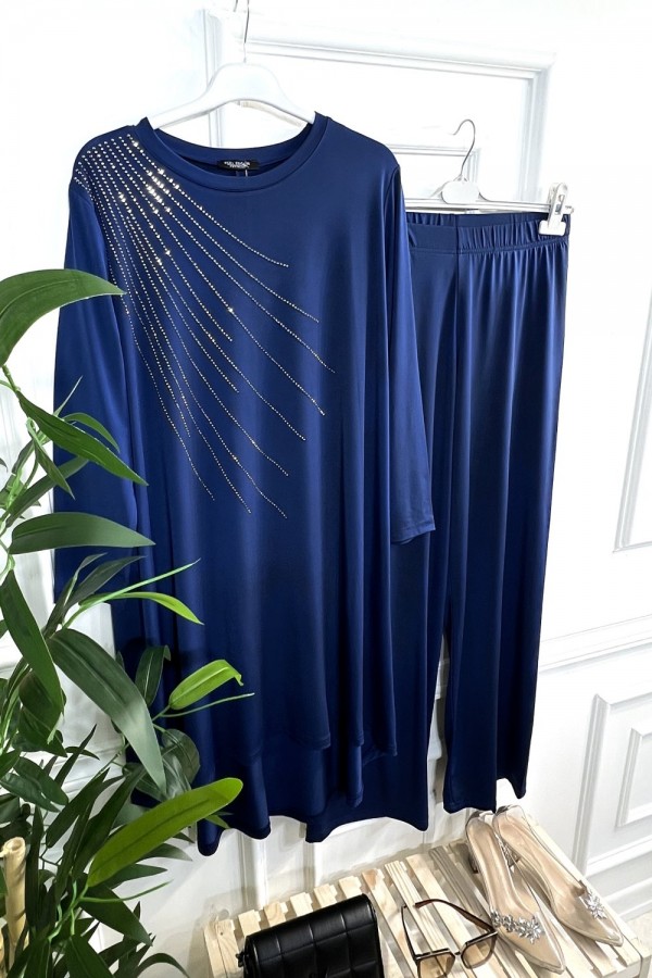 Cezire Taş Detaylı Full Esnek Sandy İkili Takım - İndigo Cezire Taş Detaylı Full Esnek Sandy İkili Takım - İndigo