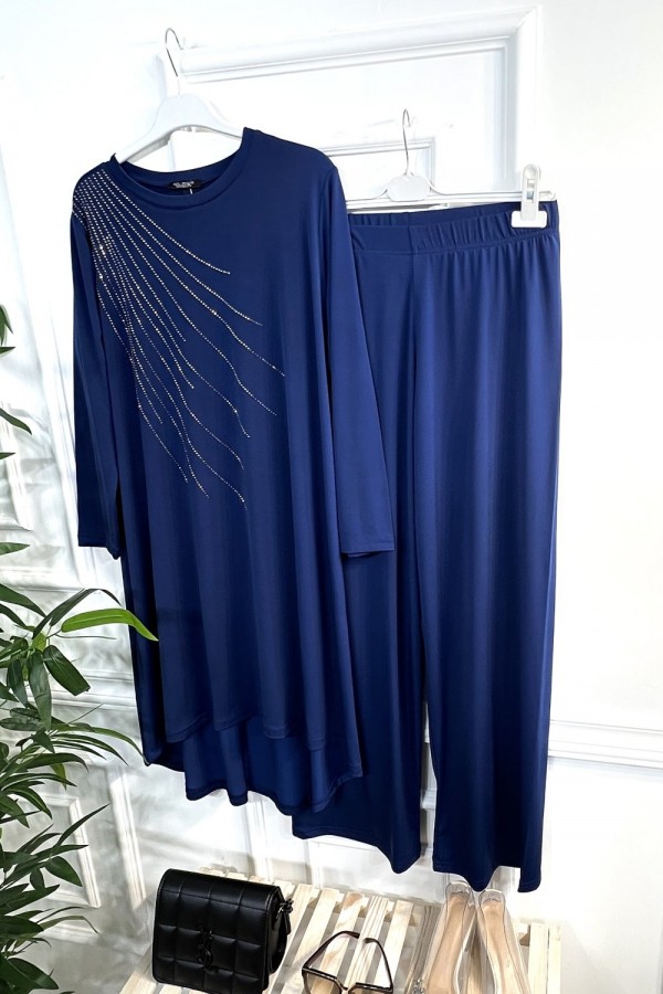 Cezire Taş Detaylı Full Esnek Sandy İkili Takım - İndigo Cezire Taş Detaylı Full Esnek Sandy İkili Takım - İndigo