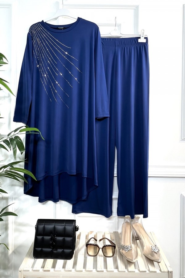 Cezire Taş Detaylı Full Esnek Sandy İkili Takım - İndigo Cezire Taş Detaylı Full Esnek Sandy İkili Takım - İndigo