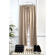 Feray Bağcıklı Full Esnek Fitilli Penye Pantolon - Vizon Feray Bağcıklı Full Esnek Fitilli Penye Pantolon - Vizon