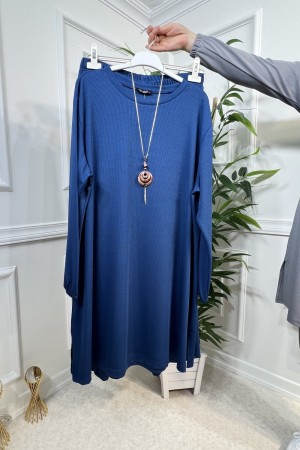 Defne Full Esnek Likralı İkili Takım-Kolye Hediyeli-İndigo