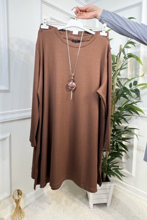 Defne Full Esnek Likralı İkili Takım-Kolye Hediyeli-Açık Kahve