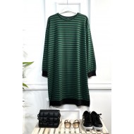 Feyza Full Esnek Likralı Çizgili Fitilli Kumaş Tunik -Zümrüt