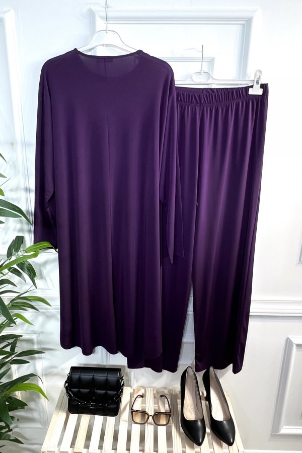 Cezire Taş Detaylı Full Esnek Sandy İkili Takım - Mürdüm Cezire Taş Detaylı Full Esnek Sandy İkili Takım - Mürdüm