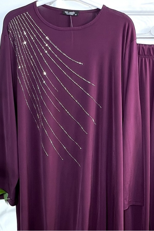 Cezire Taş Detaylı Full Esnek Sandy İkili Takım - Vişne Cezire Taş Detaylı Full Esnek Sandy İkili Takım - Vişne