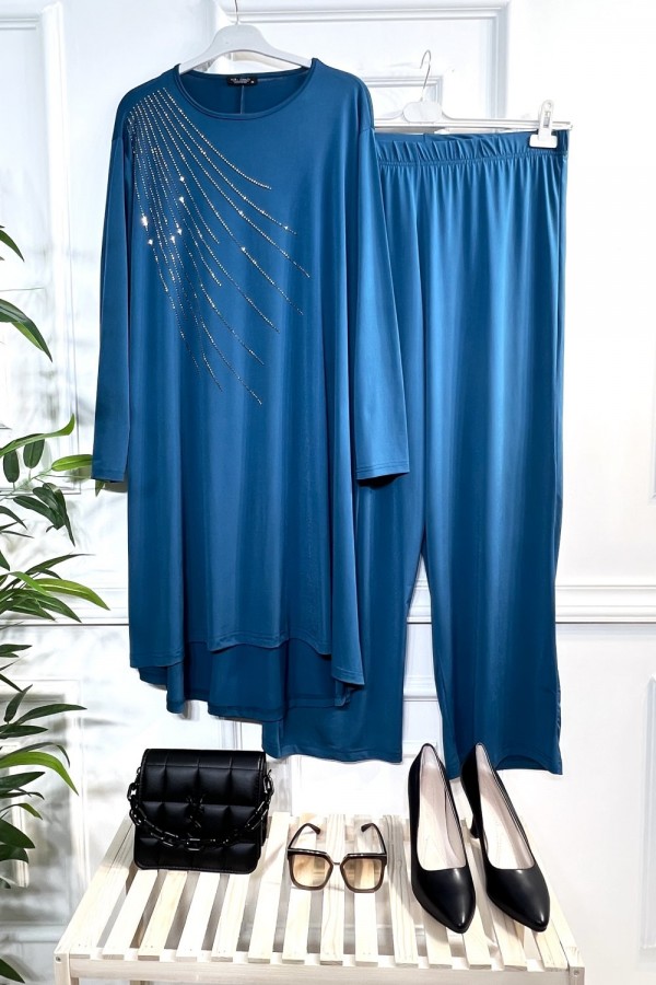 Cezire Taş Detaylı Full Esnek Sandy İkili Takım - Petrol Cezire Taş Detaylı Full Esnek Sandy İkili Takım - Petrol